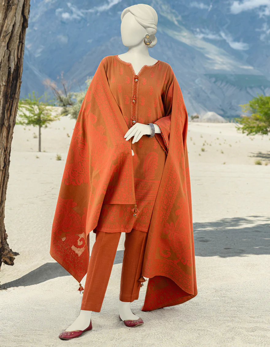 ORANGE JACQUARD 3PC UNSTITCHED | JJLS-W-JW-US-23-1706 FB/MUGHAL-2