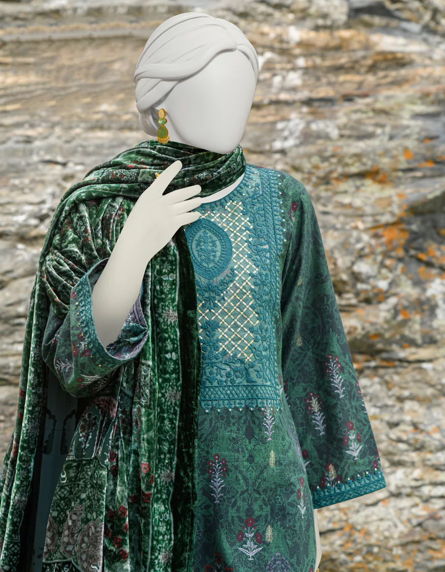 GREEN JACQUARD 3PC UNSTITCHED | JJLS-W-JW-US-23-1749 FB/MIRAGE-01 - Image 2