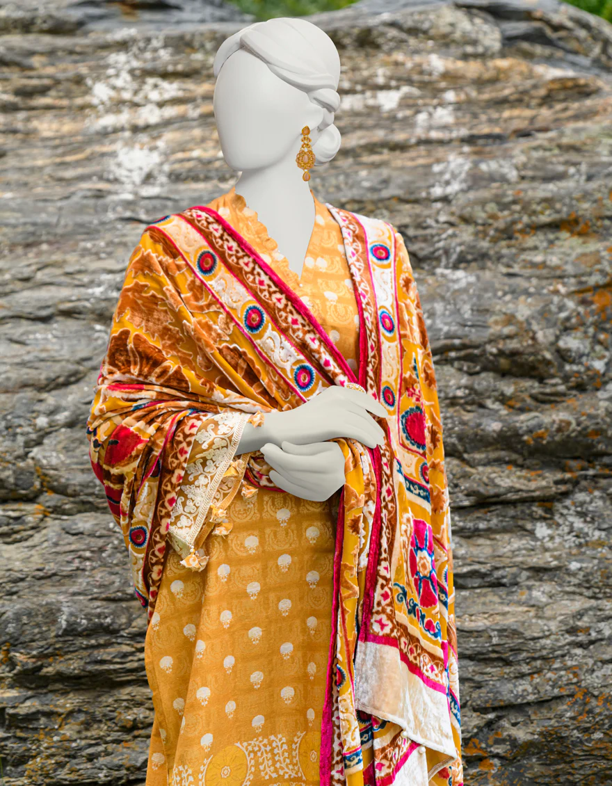 MUSTARD JACQUARD 3PC UNSTITCHED | JJLS-W-JW-US-23-1752 FB/MIRAGE-04 - Image 3