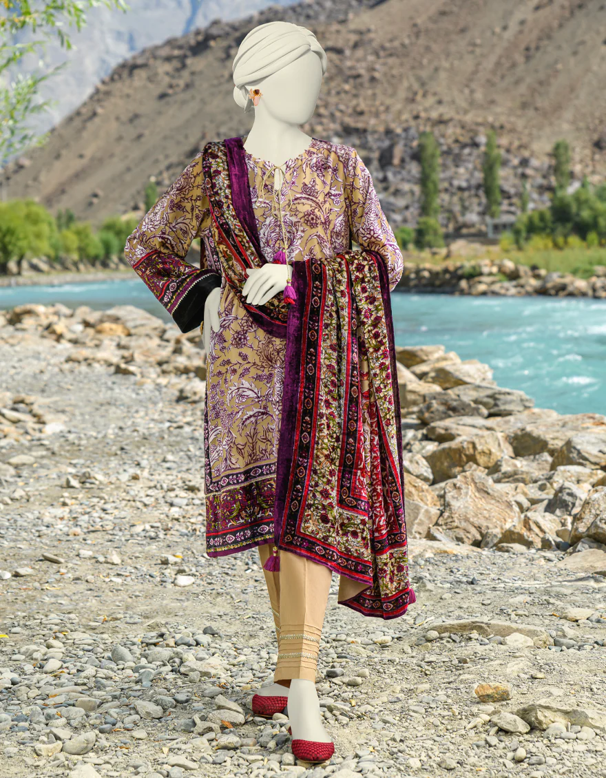 BEIGE PALACHI 3PC UNSTITCHED | JJLS-W-JW-US-23-1755 FB/VELVETEEN-3