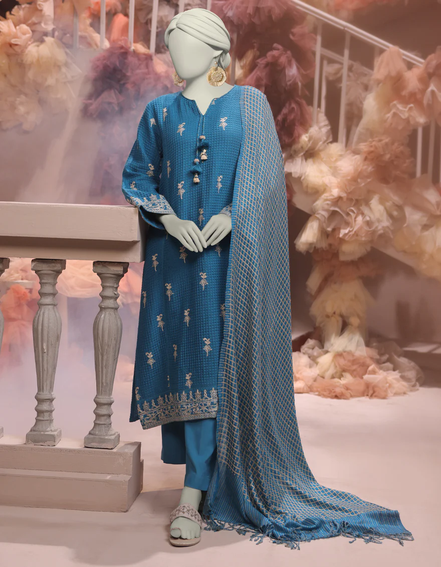 BLUE JACQUARD 3PC UNSTITCHED | JJLS-W-JWU-24-1716 FB/FLORAL CHECKS-01