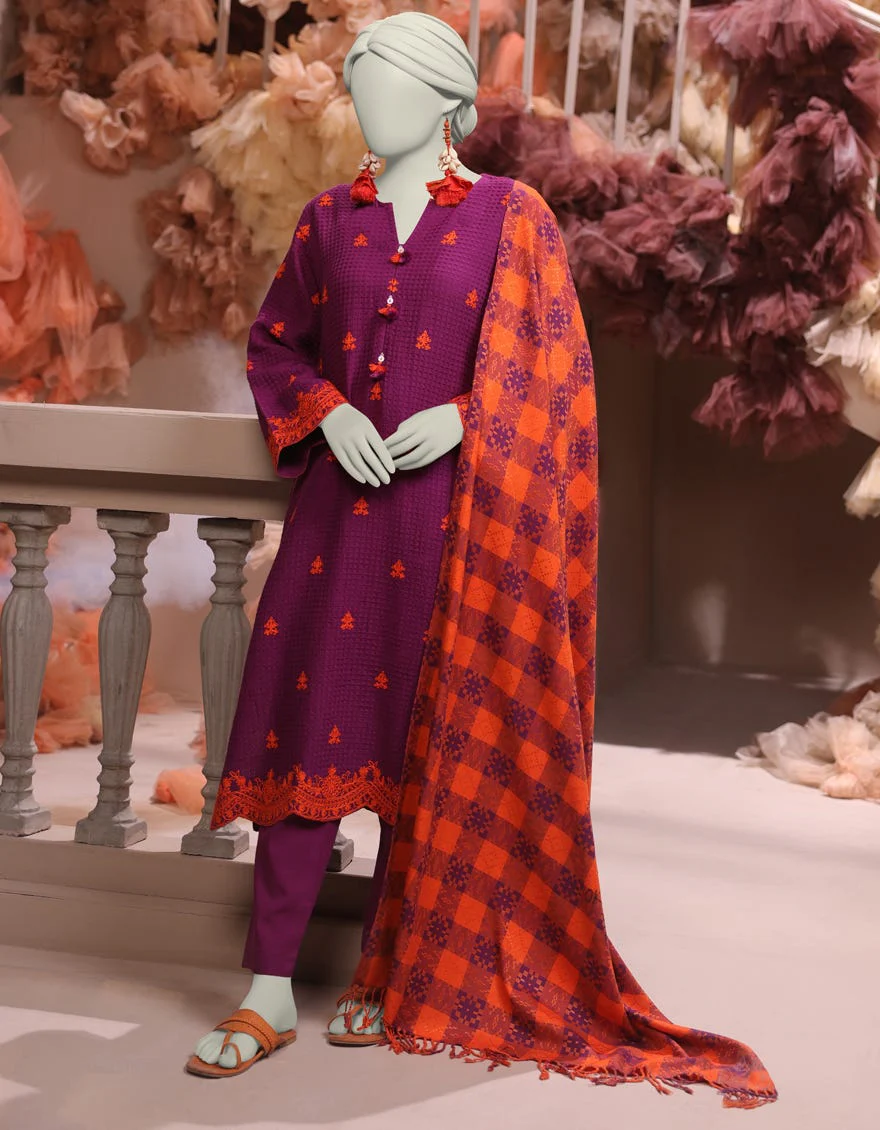 PURPLE JACQUARD 3PC UNSTITCHED | JJLS-W-JWU-24-1719 FB/FLORAL CHECKS-04