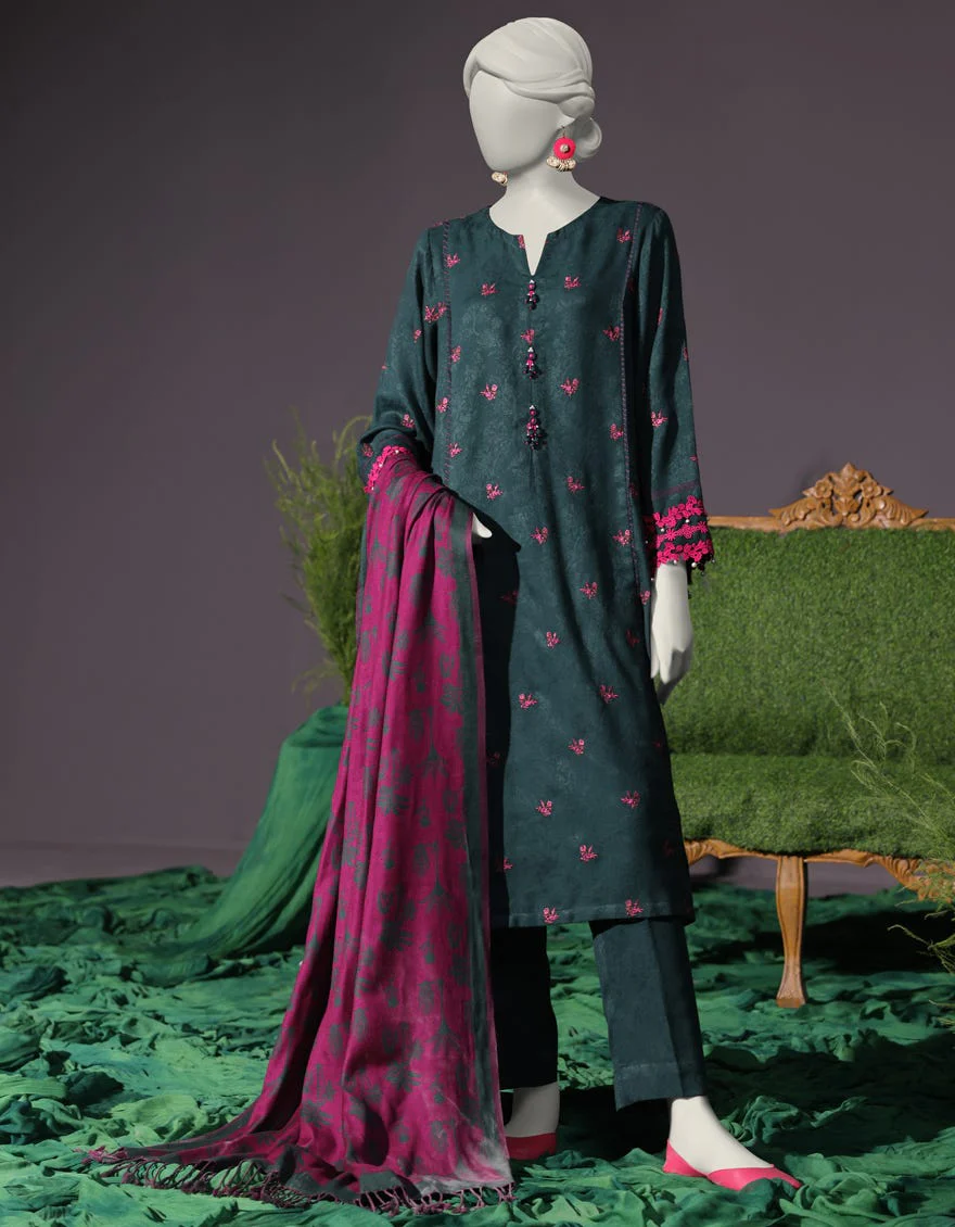 GREEN VISCOSE 3PC UNSTITCHED | JJLS-W-JWU-24-1794 FB/FLORAL-3