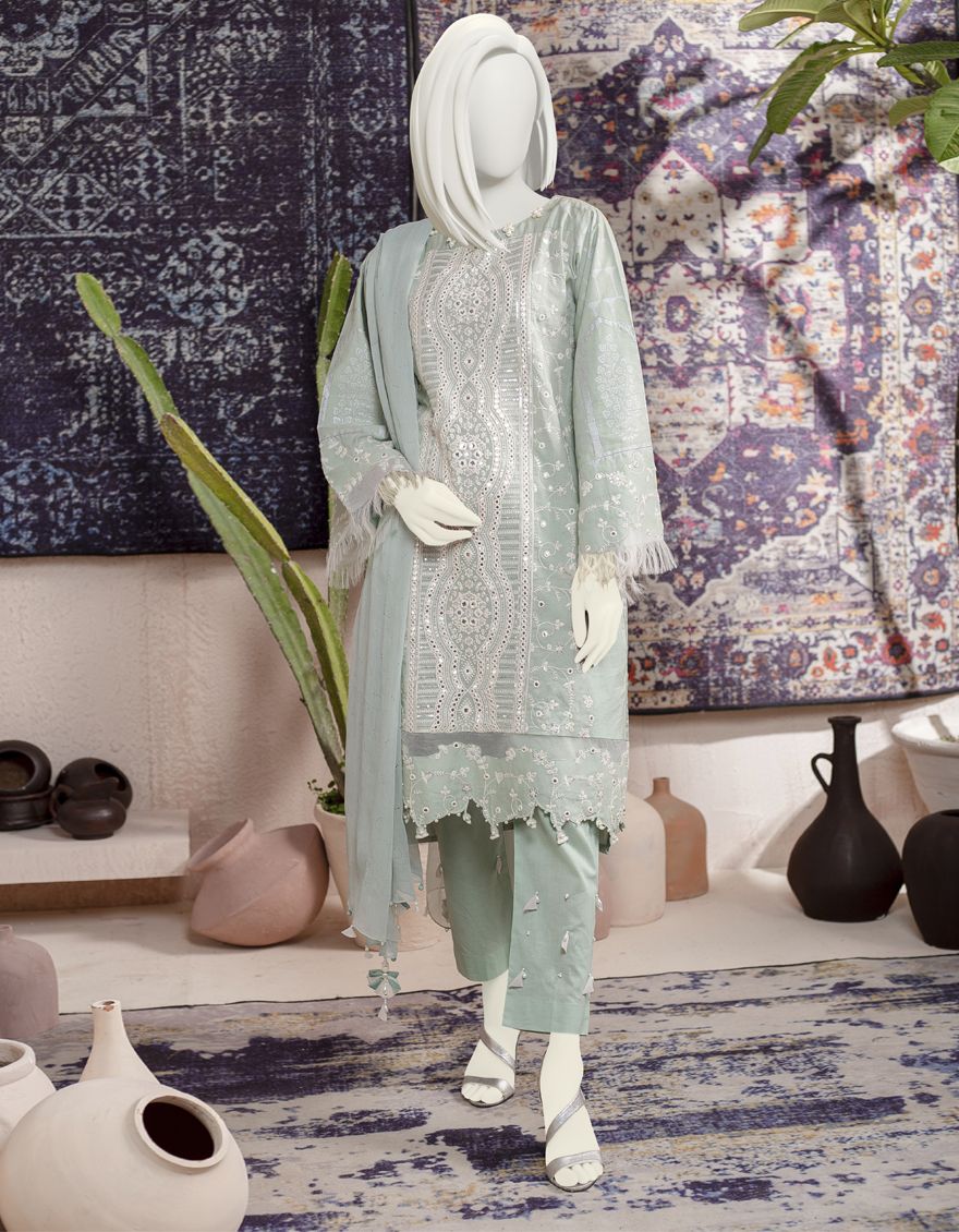 PULM STRIPE CAMBRIC 3PC UNSTITCHED | JJLS-W-JWU-US-21-1783 FB/MASIKA