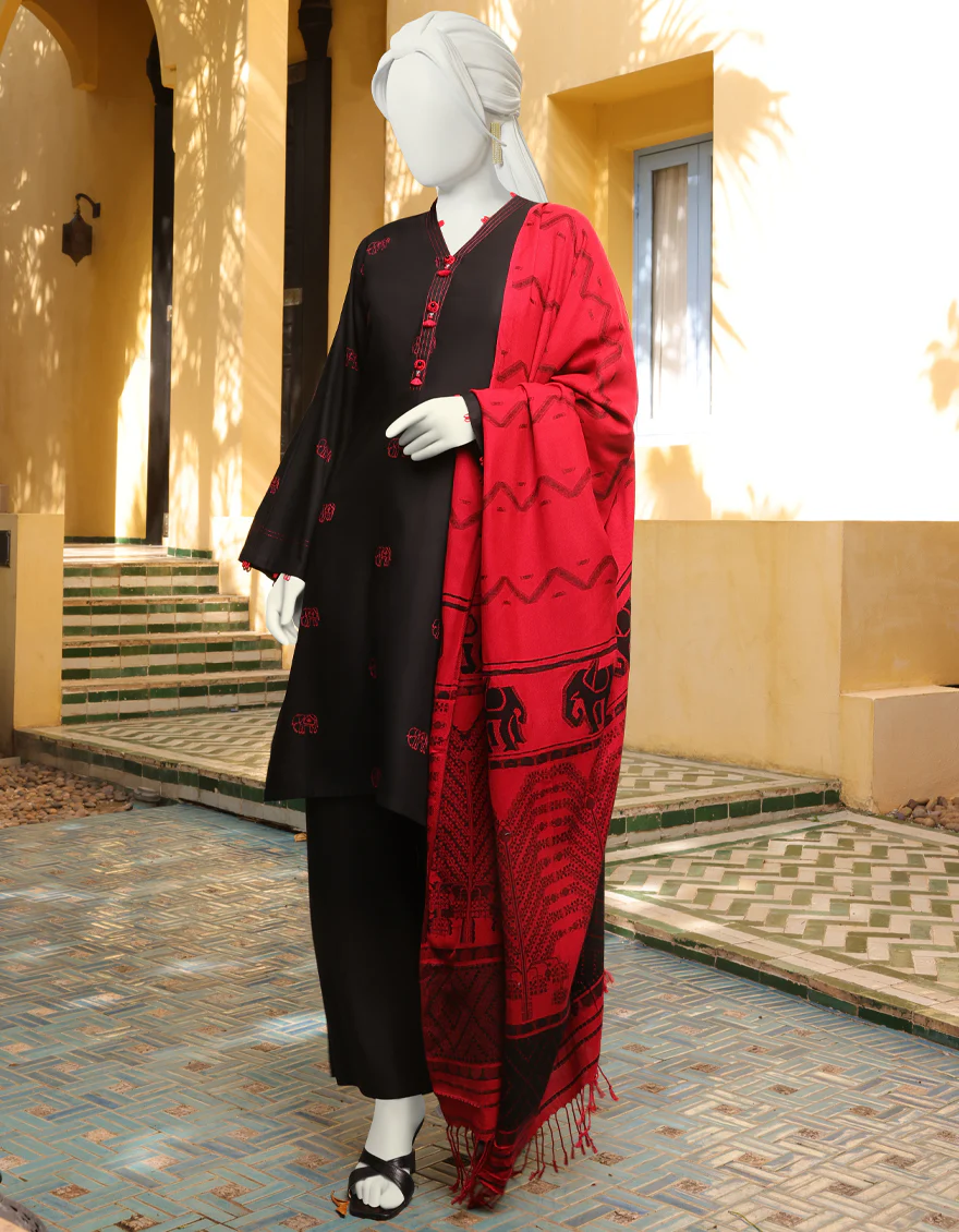 RED & BLACK MARINA 3PC UNSTITCHED | JJLS-W-JWU-US-22-1820 FB/RED