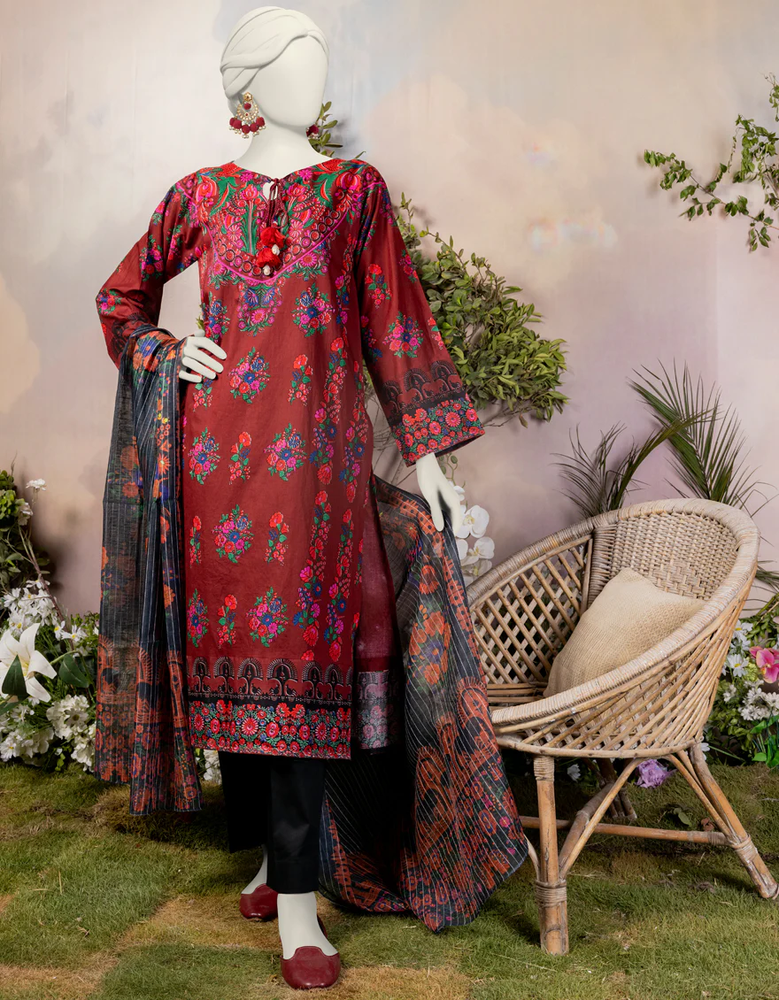 RED LAWN 2PC STITCHED | JJPW-JW2-S-24-7001 FB/FOLK-2