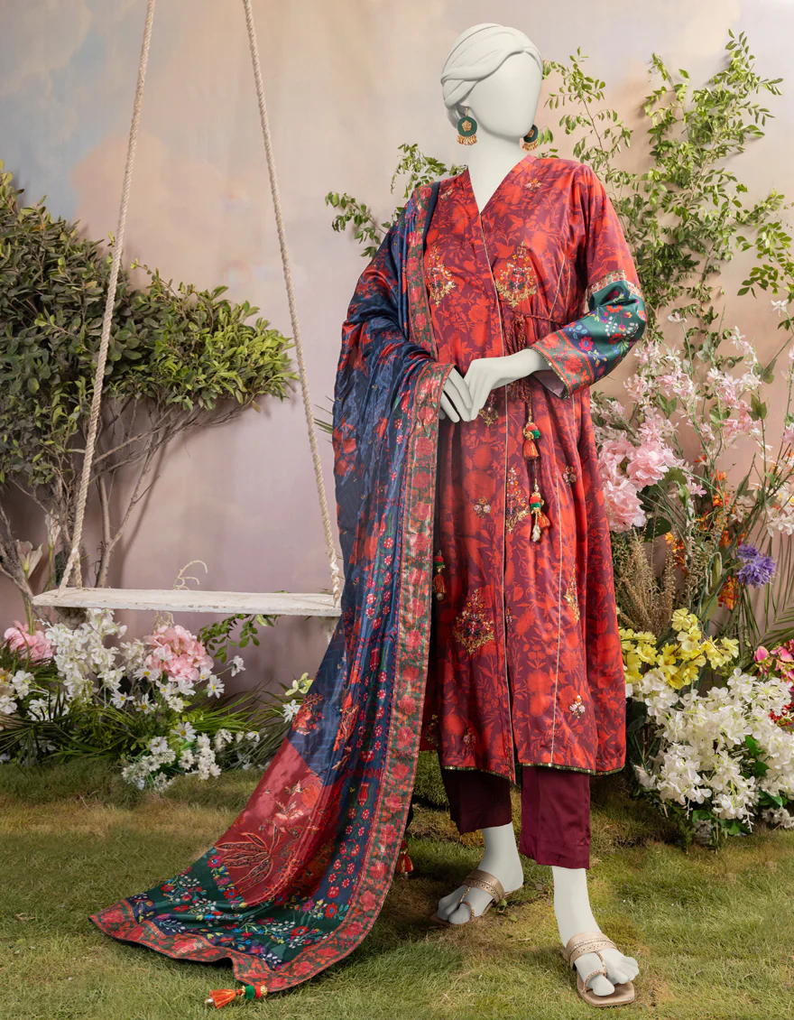 RED SILK 3PC STITCHED | JJPW-S-JPS-24-3935 FB/INARA-01
