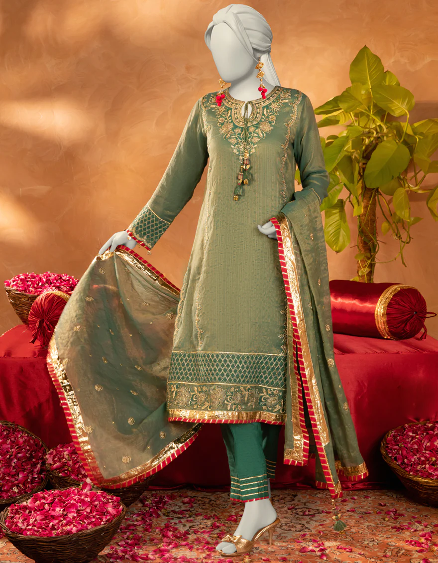 GREEN COTTON 3PC STITCHED | JJPW-S-JPS-25-3921 F