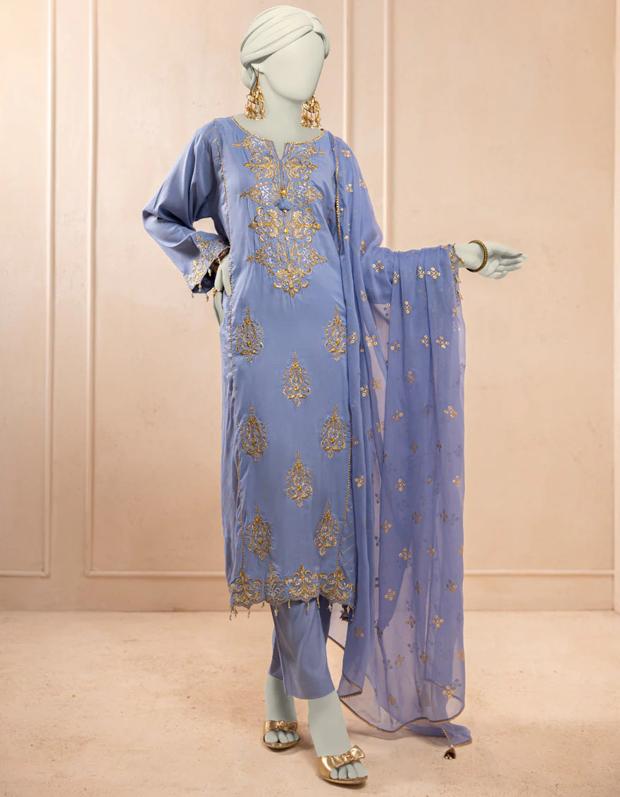 BLUE SILK 3PC STITCHED | JJPW-S-JPS-25-3932 F