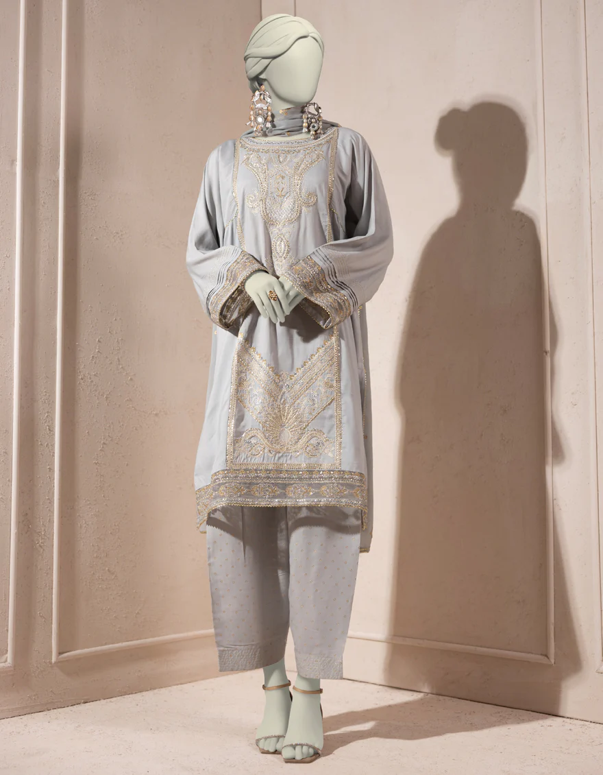 GREY ORGANZA 3PC STITCHED | JJPW-S-JPS-25-3933 F
