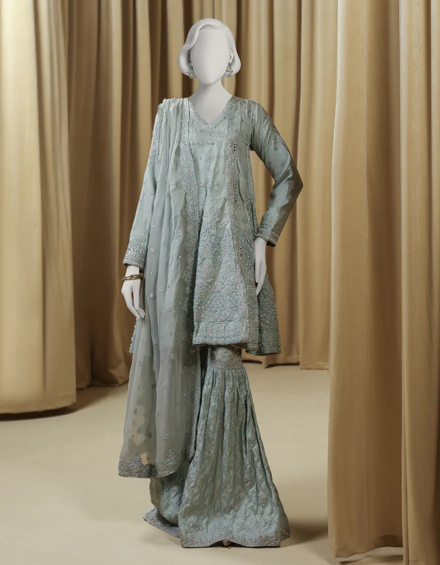DEEP SEA GREEN RAW SILK 3PC STITCHED | JJPW-S-JPS-25-3974 FB/INARA-12