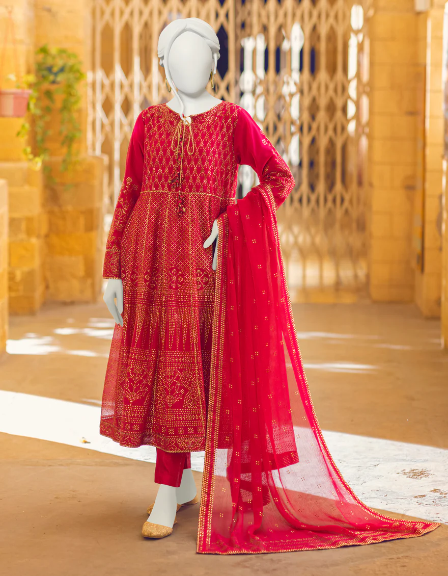 HOT PINK CHIFFON 3PC STITCHED | JJPW-S-JPS-US-22-3905 FB/JH-130
