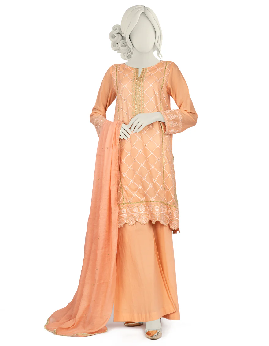 PEACH ORANGE LAWN 3PC STITCHED | JJPW-S-JPS-US-22-3914 FB/HF-122