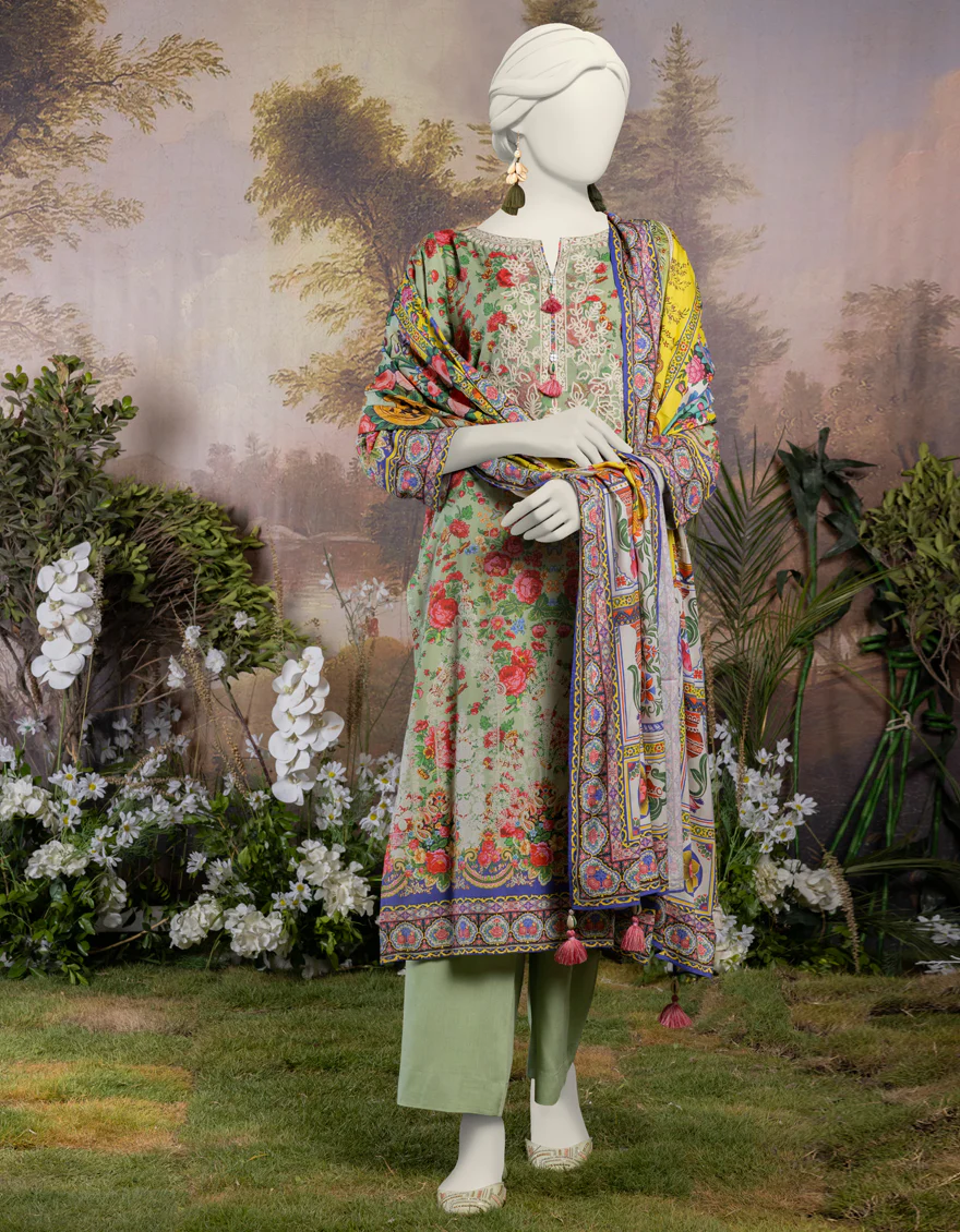 GREEN LINEN 3PC STITCHED | JJPW-S-JPW-24-002 FB/PERSIA-02