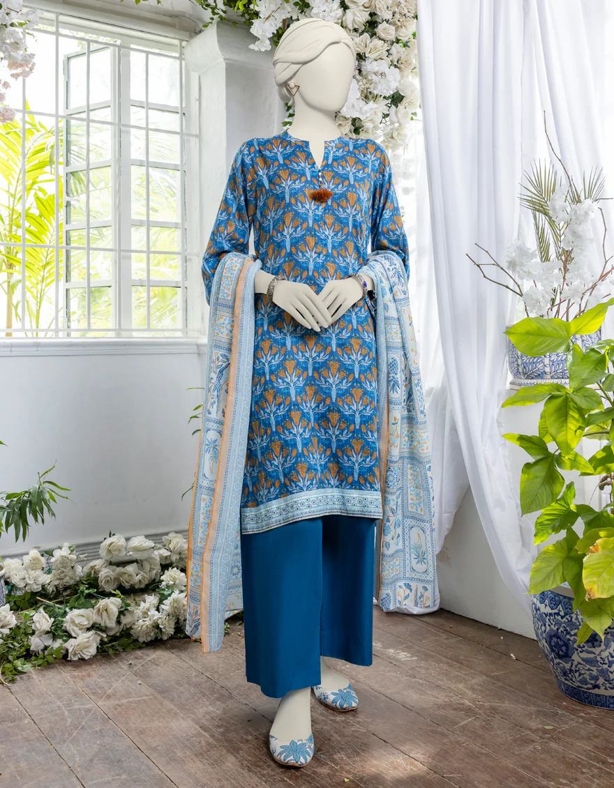 BLUE PRINTED 3PC STITCHED | JJPW-S-JPW-24-027 FB/MOSAIC FLORA-3