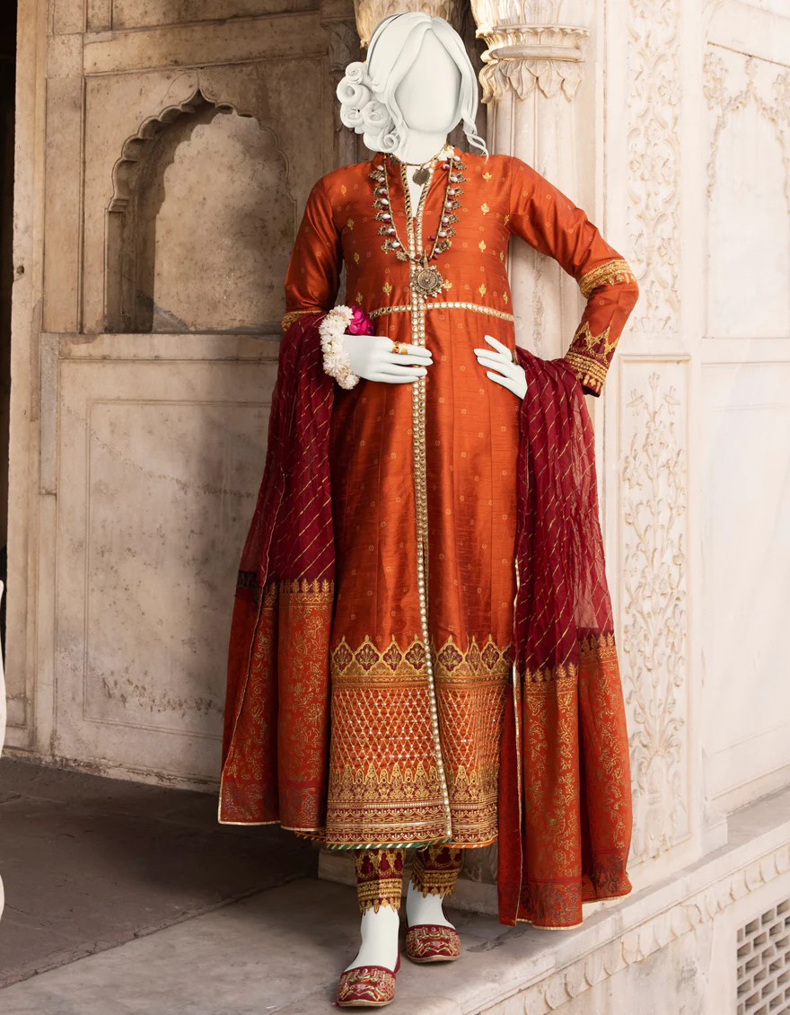 RUST RAW SILK 3PC STITCHED | JJPW-S-JPWF-US-22-009 FB/FF-386