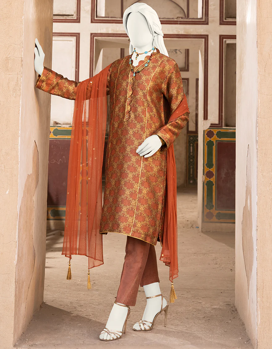PEACH JAMAWAR 3PC STITCHED | JJPW-S-JPWF-US-22-017 FB/FF-038