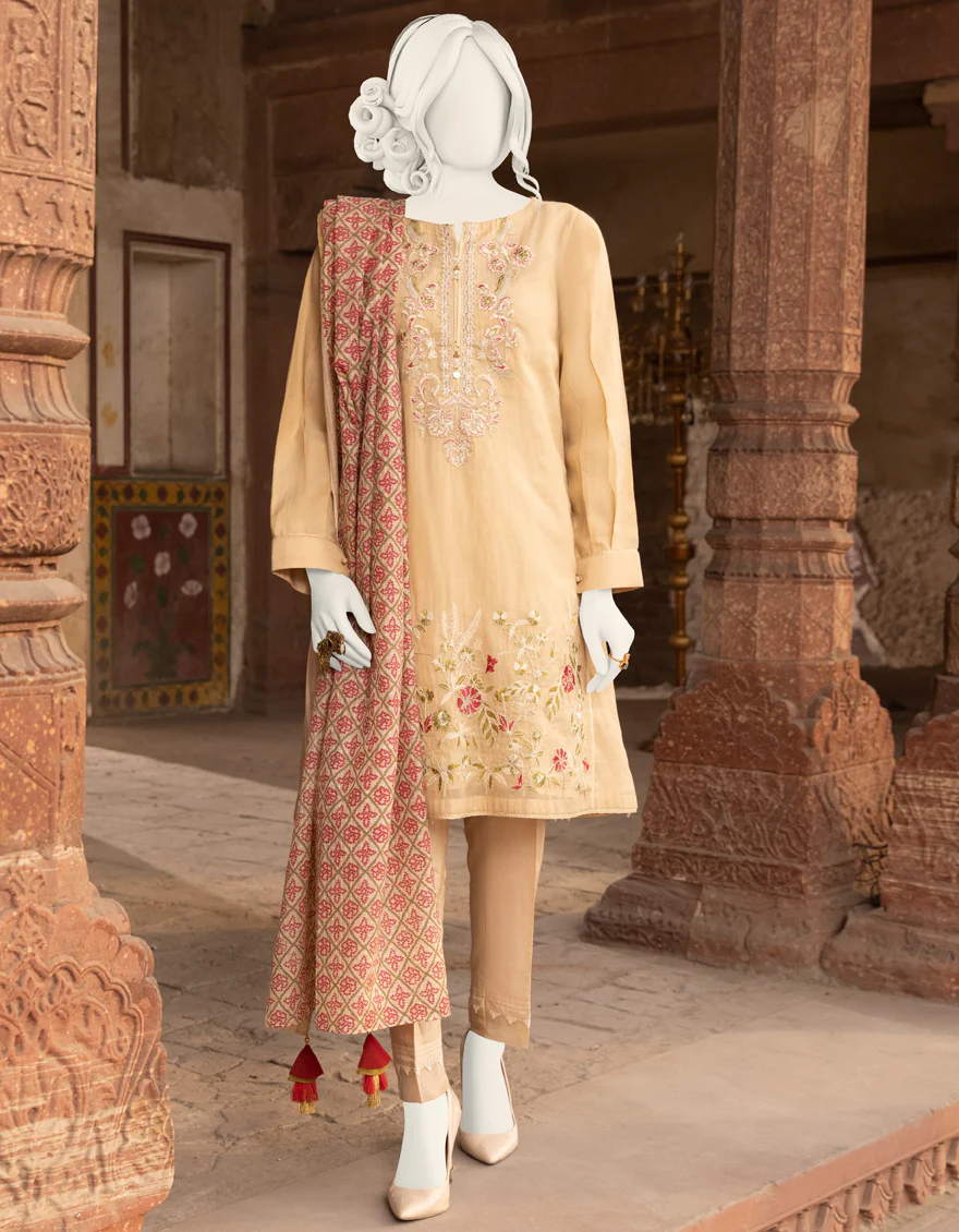 BEIGE ZARI 3PC STITCHED | JJPW-S-JPWF-US-22-019 FB/FF-293