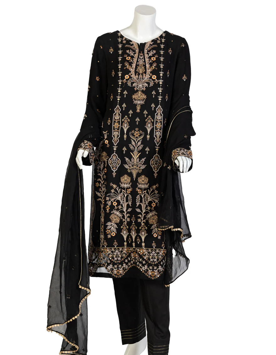 BLACK CHIFFON 3PC STITCHED | JJPW-S-JPWF-US-23-076 FB/JA-868