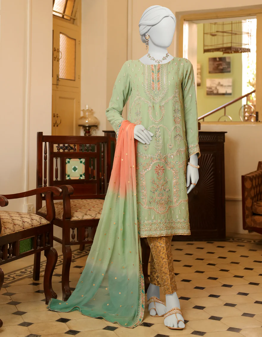 MINT GREEN CHIFFON 3PC STITCHED | JJPW-S-JPWF-US-23-100 FB/FF-002