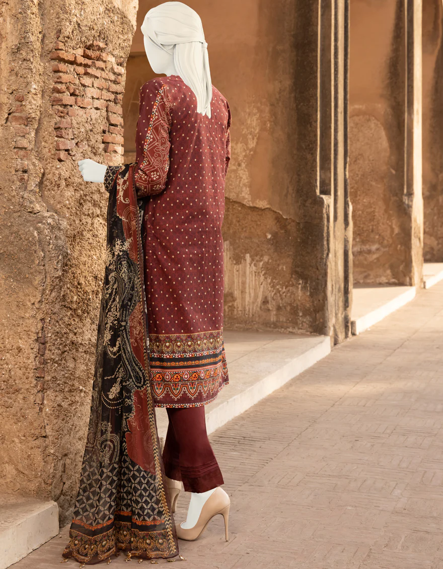 MAROON CAMBRIC 3PC STITCHED | JJPW-S-JPWS-US-22-299 FB/FF-040 - Image 3