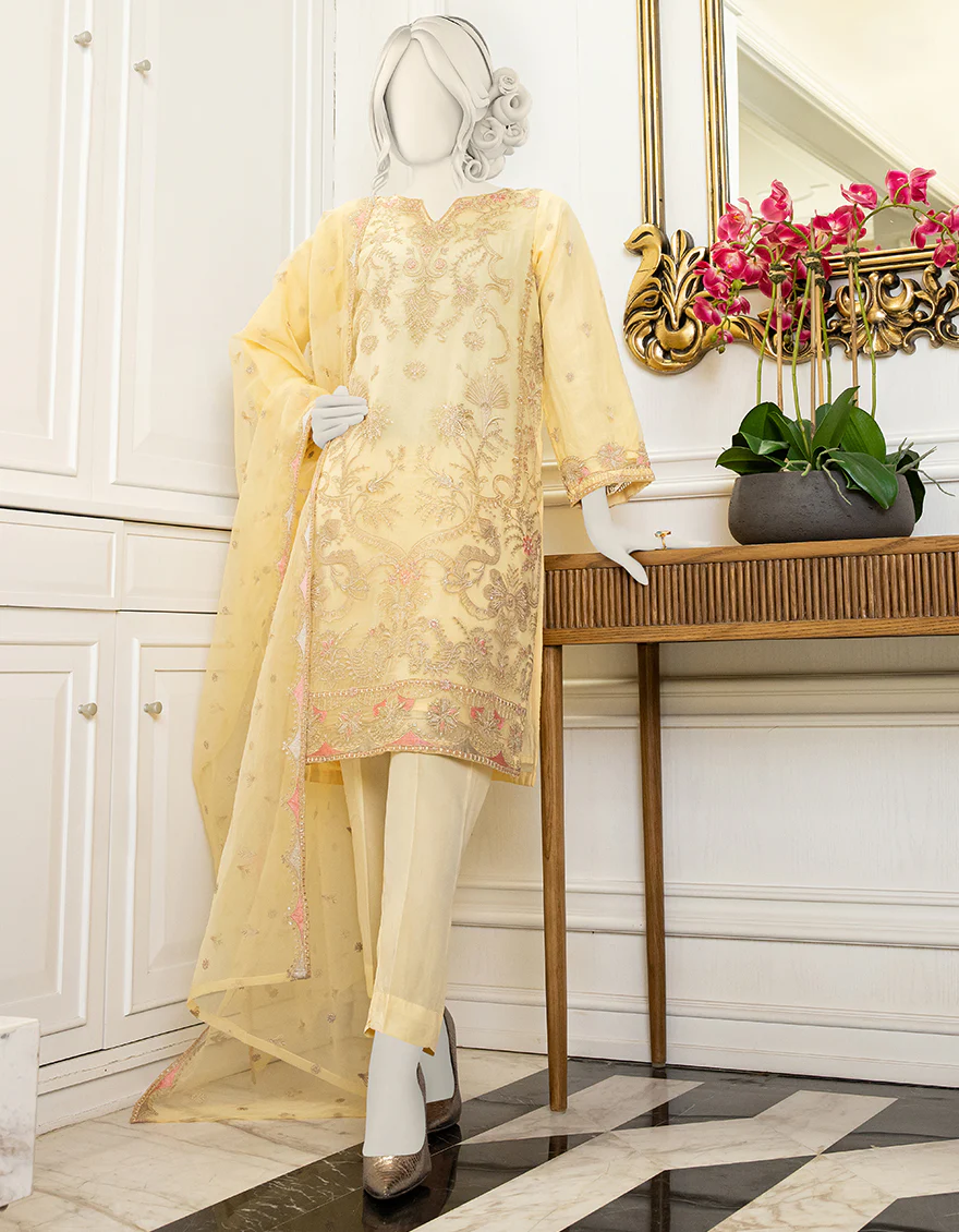 LEMON ORGANZA 3PC STITCHED | JJPW-S-JPWS-US-22-342 FB/AJ-008