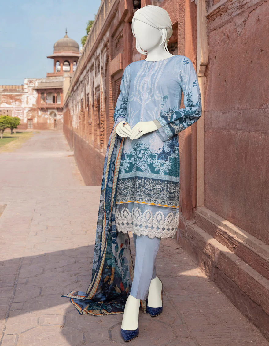 ICE BLUE CAMBRIC 3PC STITCHED | JJPW-S-JPWS-US-22-368 FB/SAPPHIRE