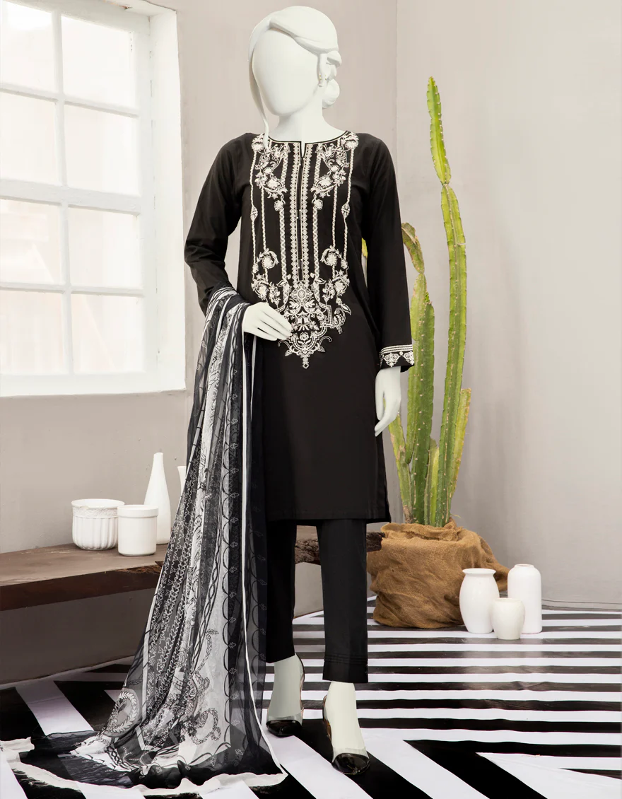 BLACK LAWN 3PC STITCHED | JJPW-S-JPWS-US-22-371 FB/RFD
