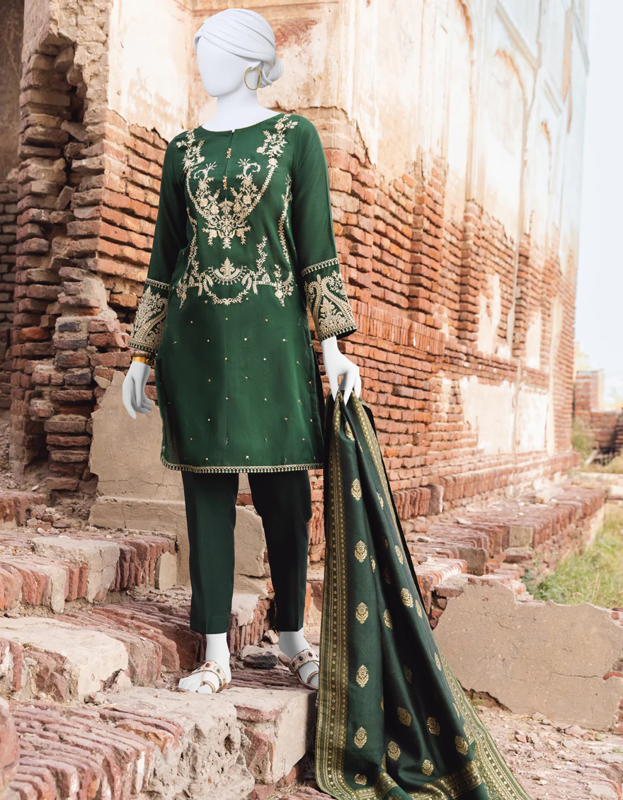 GREEN COTTON SILK 3PC STITCHED | JJPW-S-JPWS-US-23-513 FB/JRZ-053