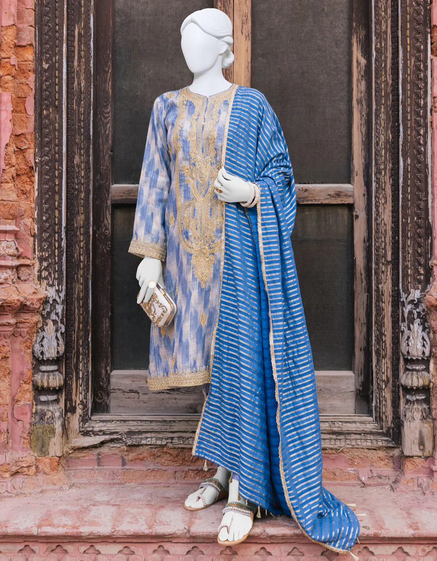 BLUE COTTON 3PC STITCHED | JJPW-S-JPWS-US-23-554 FB/NOORI JAAM
