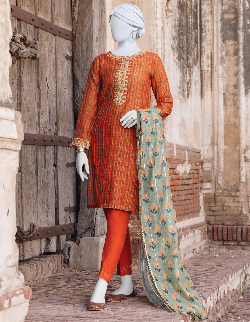 RUST ZARI 3PC STITCHED | JJPW-S-JPWS-US-23-557 FB/JZK-003