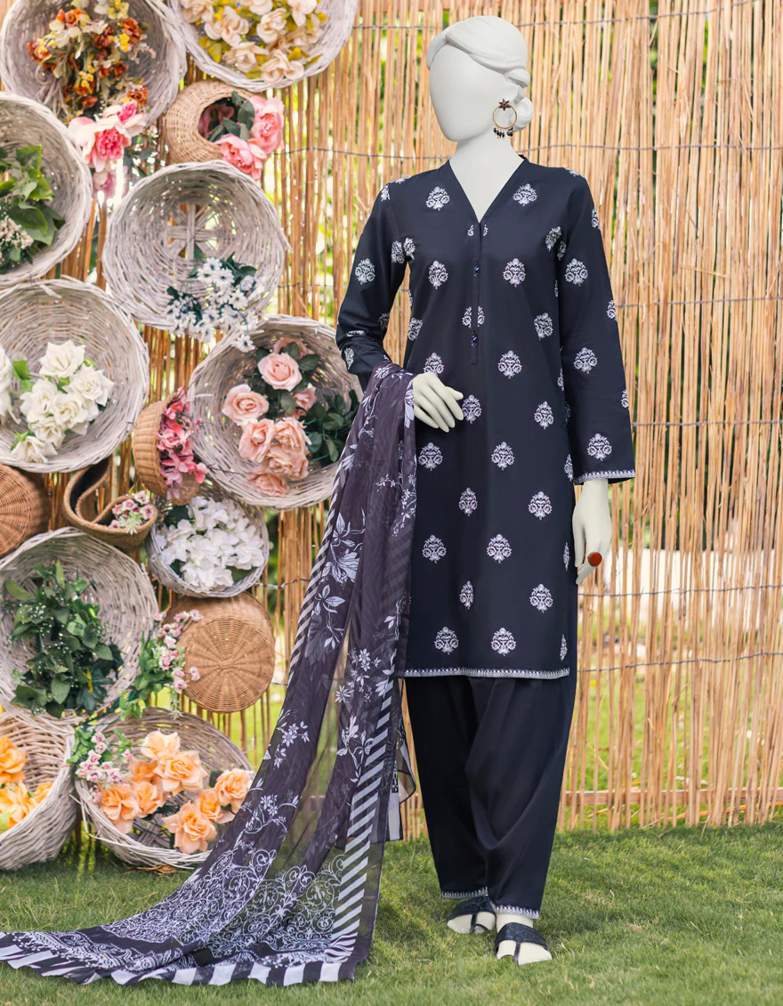 BLACK LAWN 3PC STITCHED | JJPW-S-JPWS-US-23-568 FB/JT-921