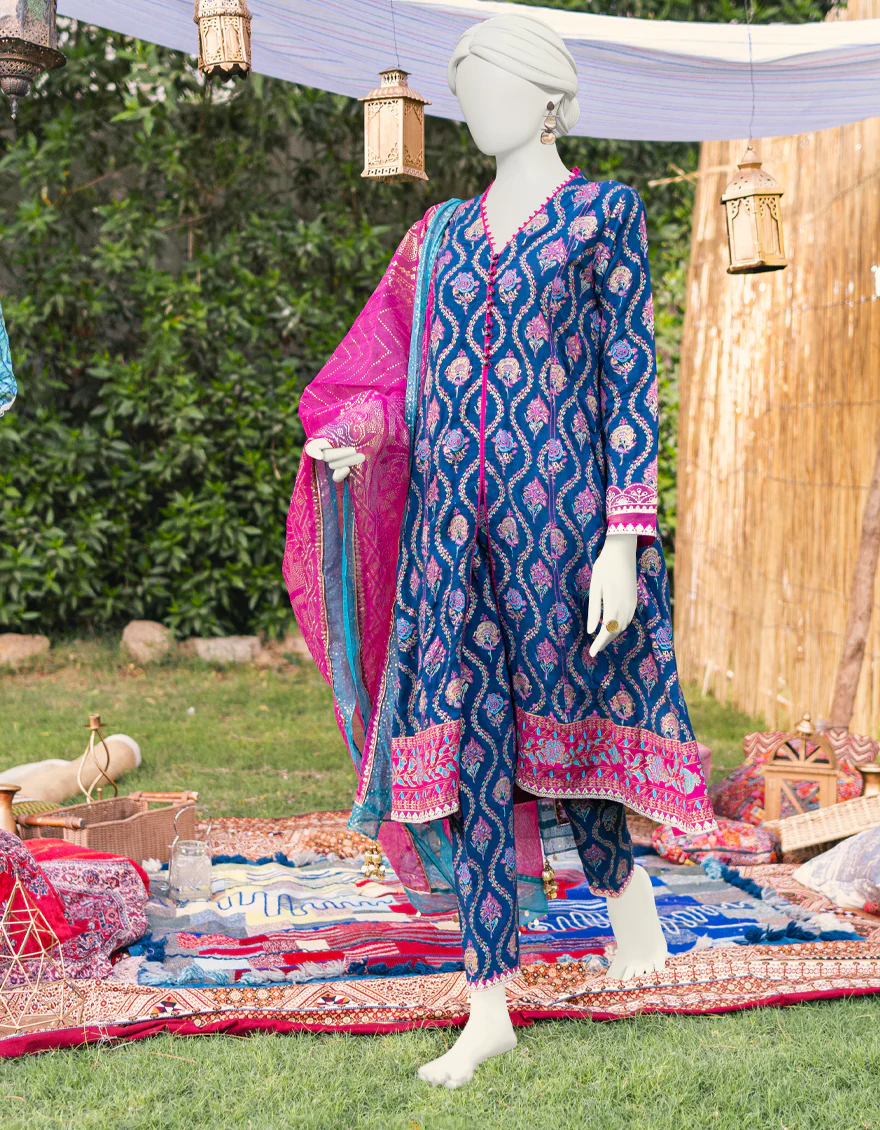 BLUE RAW SILK 3PC STITCHED | JJPW-S-JPWS-US-23-592 FB/FF-272