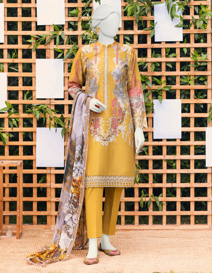MUSTARD CAMBRIC 3PC STITCHED | JJPW-S-JPWS-US-23-604 FB/JN-406