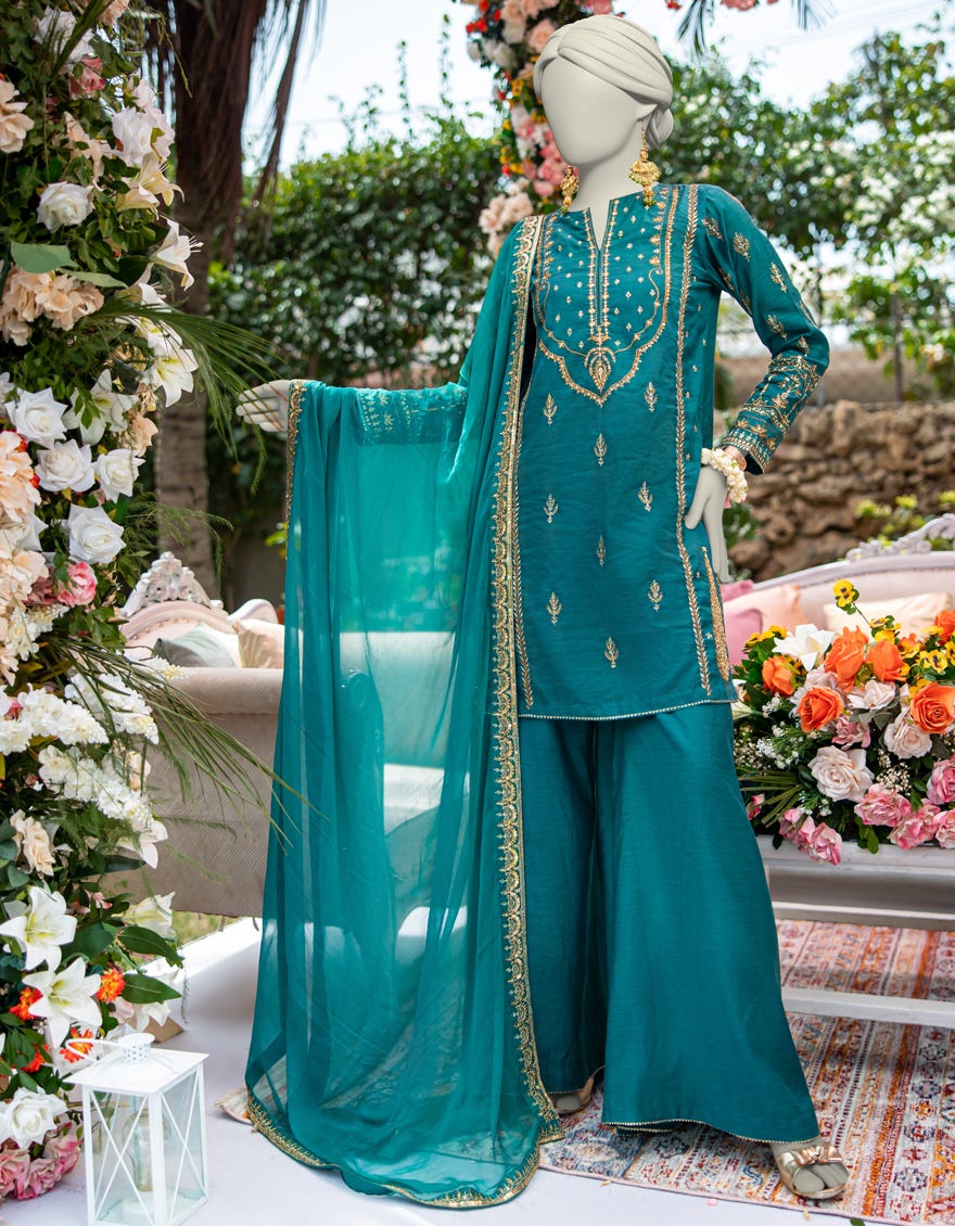 GREEN RAW SILK 3PC STITCHED | JJPW-W-JPS-24-3949 FB/INARA-4