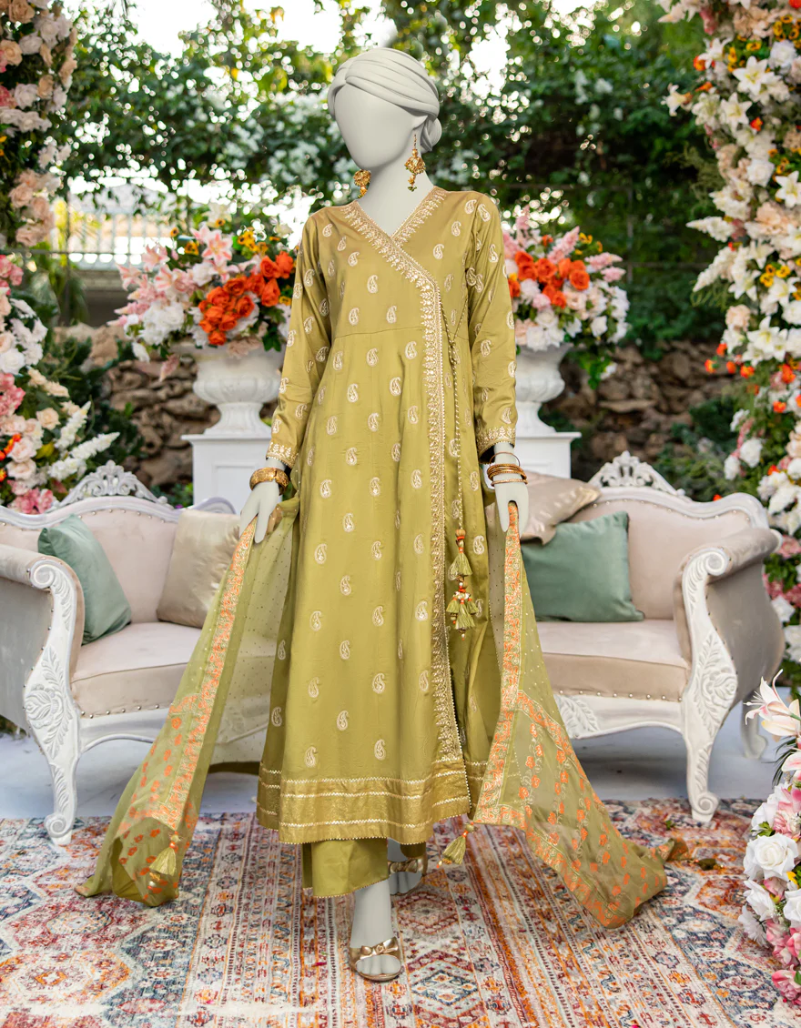 GREEN RAW SILK 3PC STITCHED | JJPW-W-JPS-24-3953 FB/INARA-8
