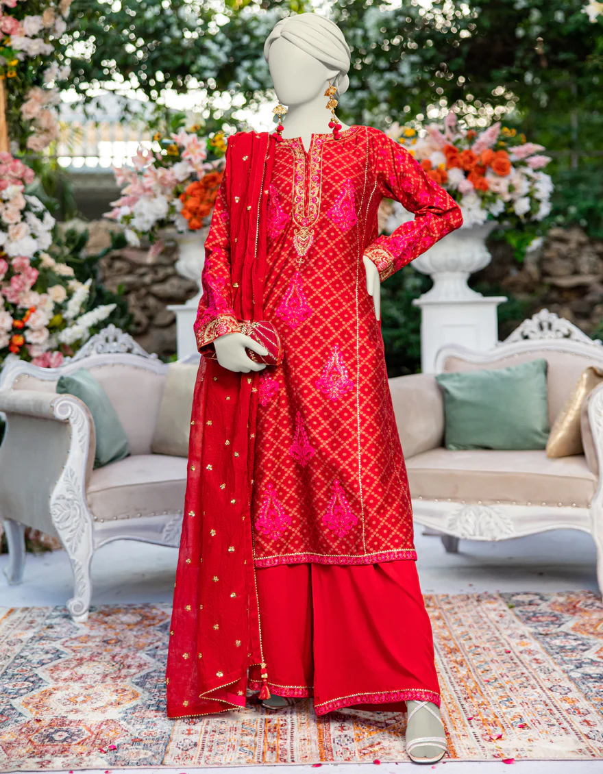RED JACQUARD 3PC STITCHED | JJPW-W-JPS-24-3955 FB/INARA-10