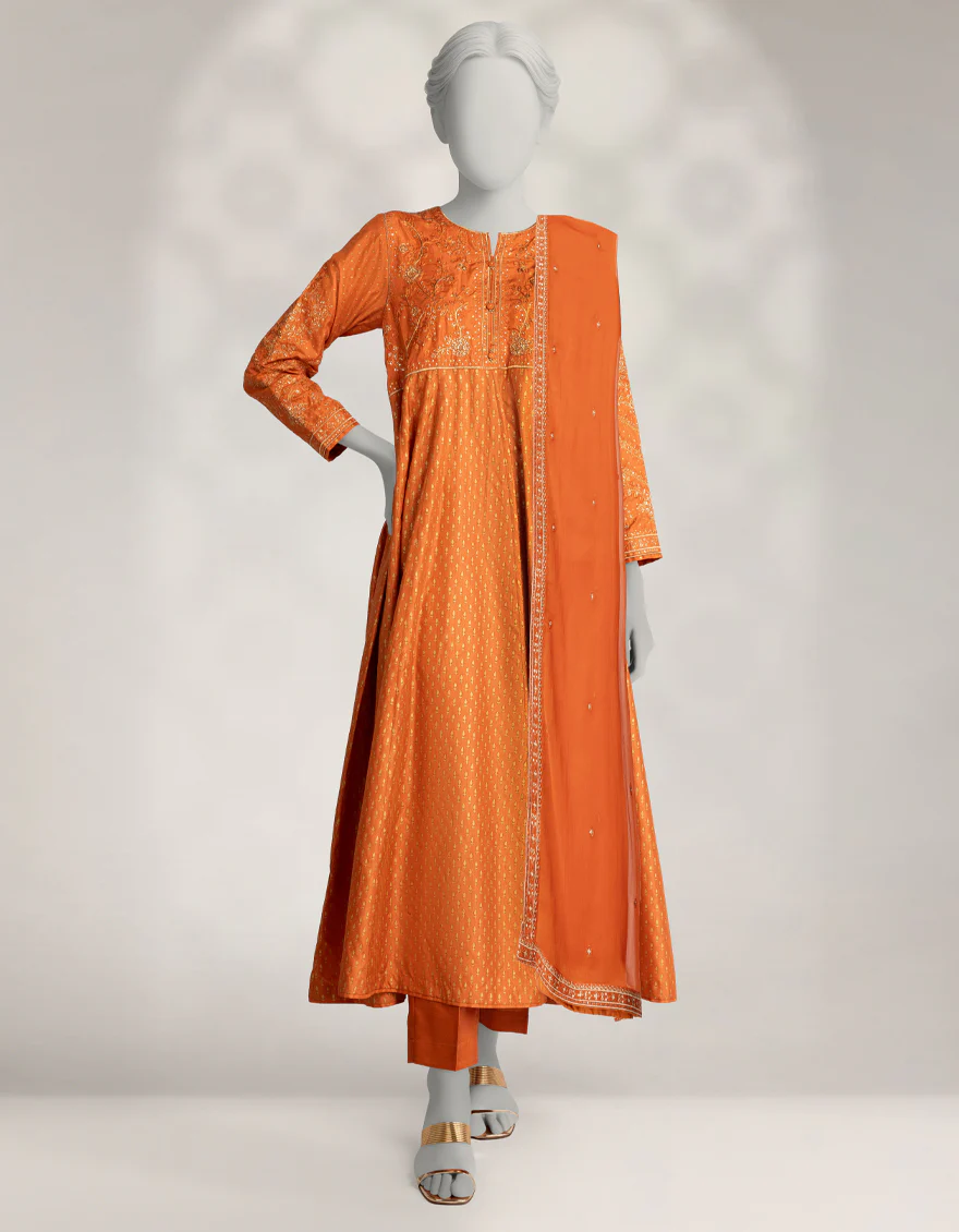 RUST RAW SILK 3PC STITCHED | JJPW-W-JPS-25-3948 FB/DANEEN-05