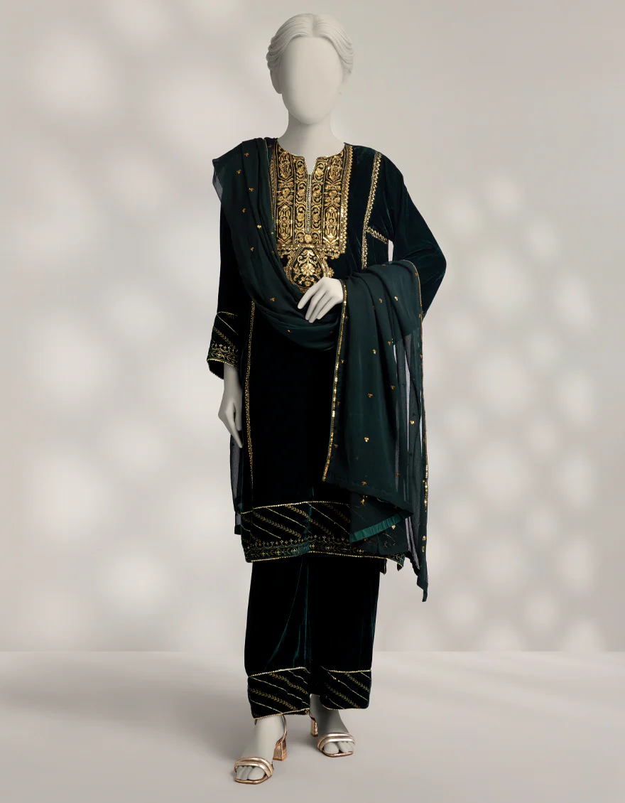 GREEN VELVET 3PC STITCHED | JJPW-W-JPS-25-3962 FB/INARA-09