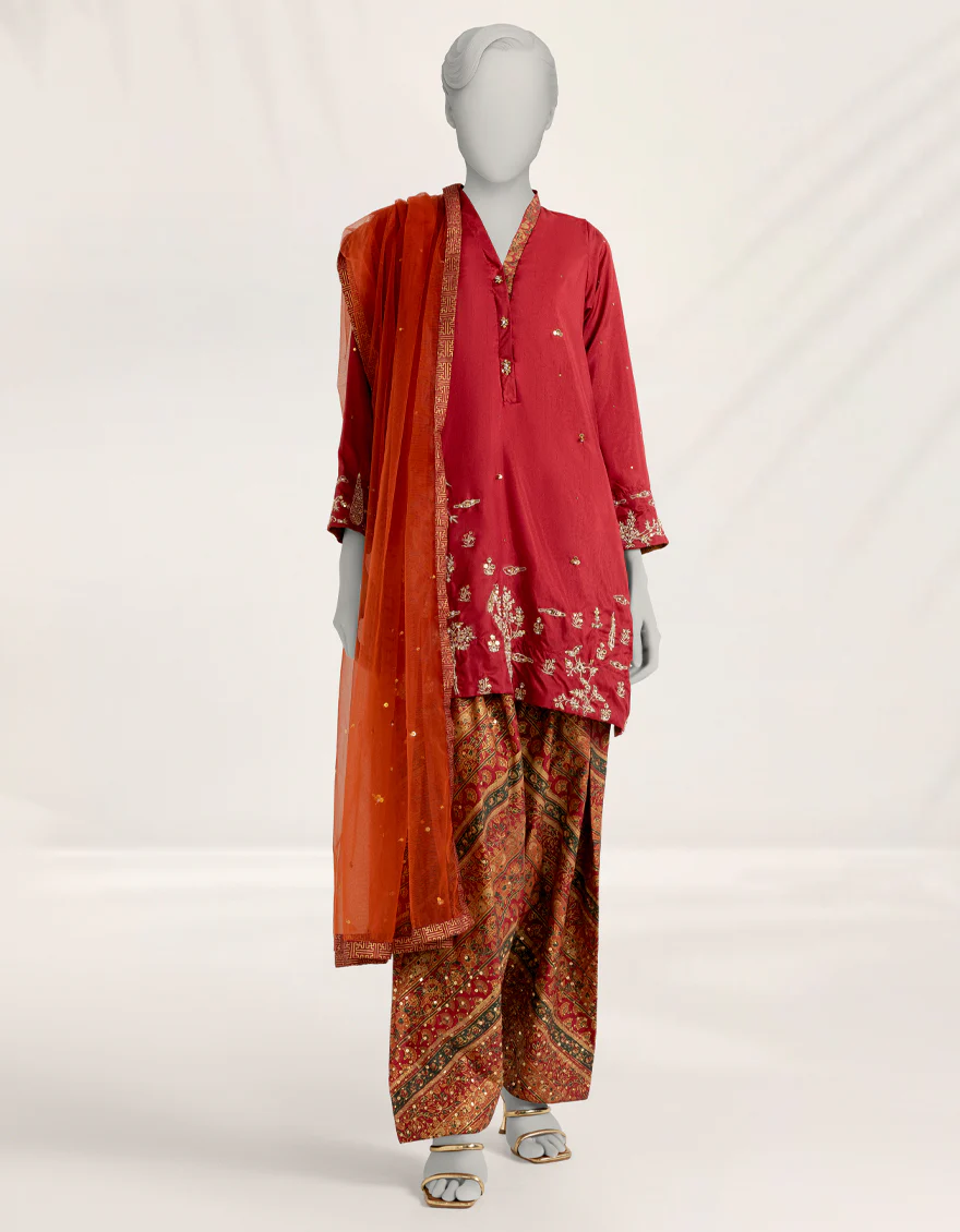 RED VISCOSE 3PC STITCHED | JJPW-W-JPS-25-3984 FB/INARA-1