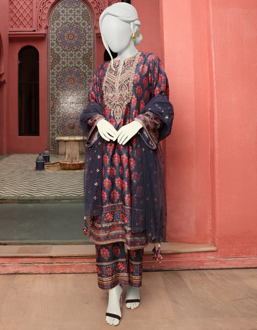 NAVY BLUE SILK 3PC STITCHED | JJPW-W-JPS-US-22-3944 FB/BLUEORCHAD