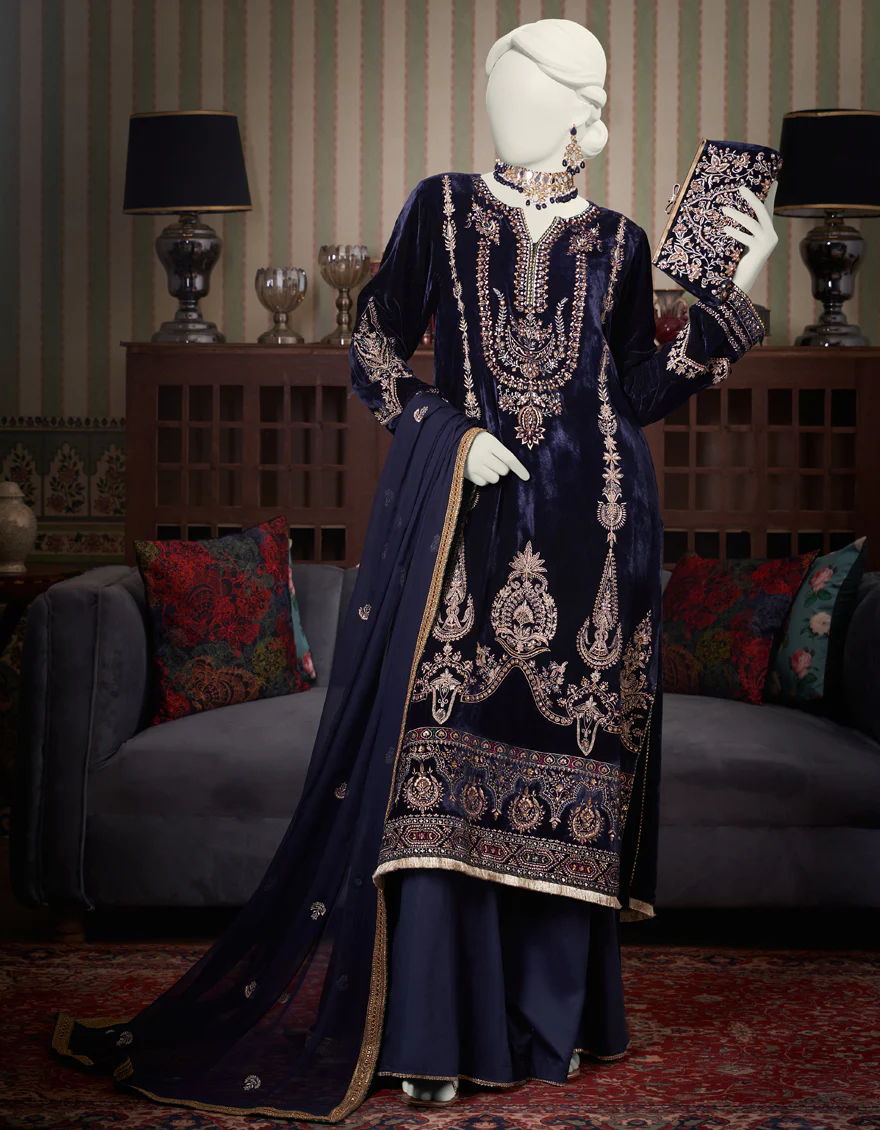 INDIGO VELVET 3PC STITCHED | JJPW-W-JPS-US-23-3944 FB/JH-239