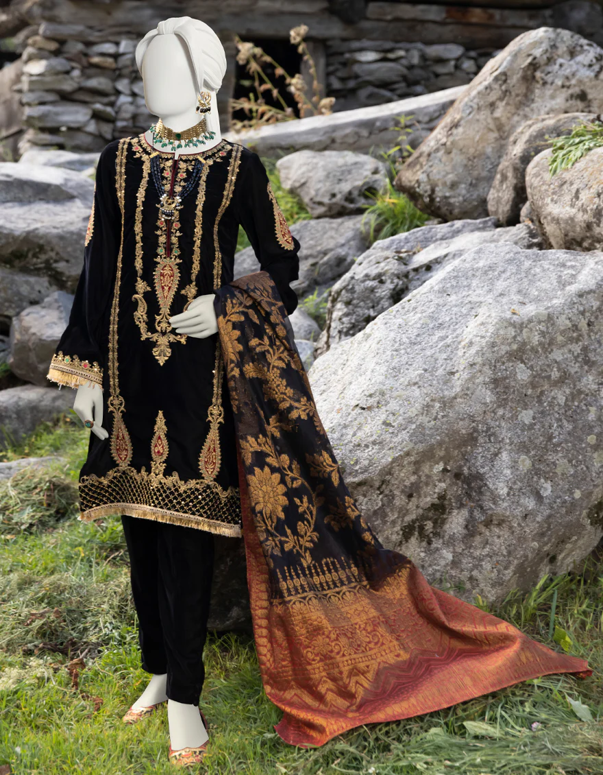 BLACK VELVET 3PC STITCHED | JJPW-W-JPWS-US-22-466 FB/FF-328