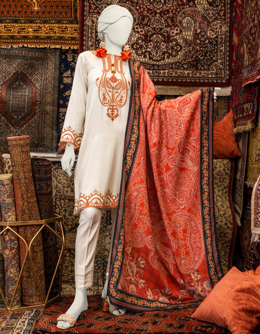 OFF WHITE LINEN 3PC STITCHED | JJPW-W-JPWS-US-23-650 FB/ZINNIA