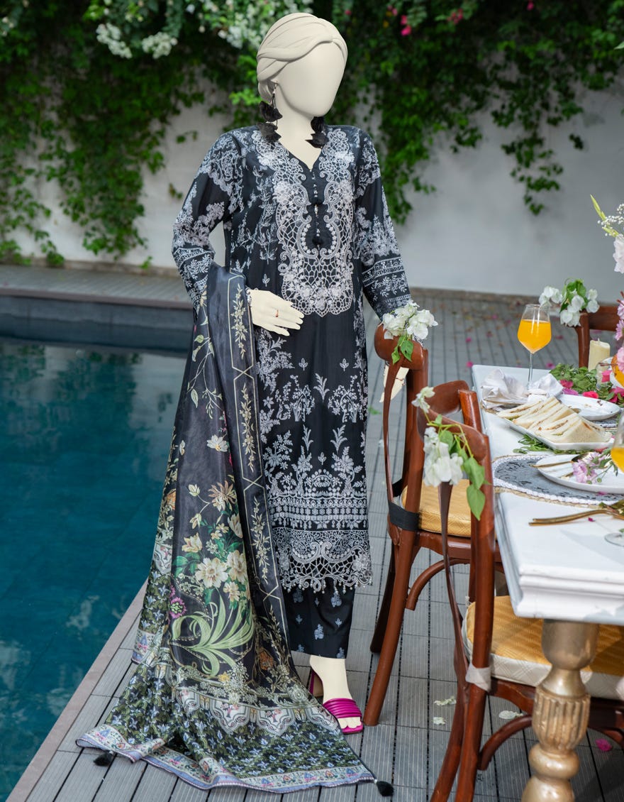 BLACK RAW SILK 3PC STITCHED | JJPW-W-JW-24-1775 FB/PASTEL-04