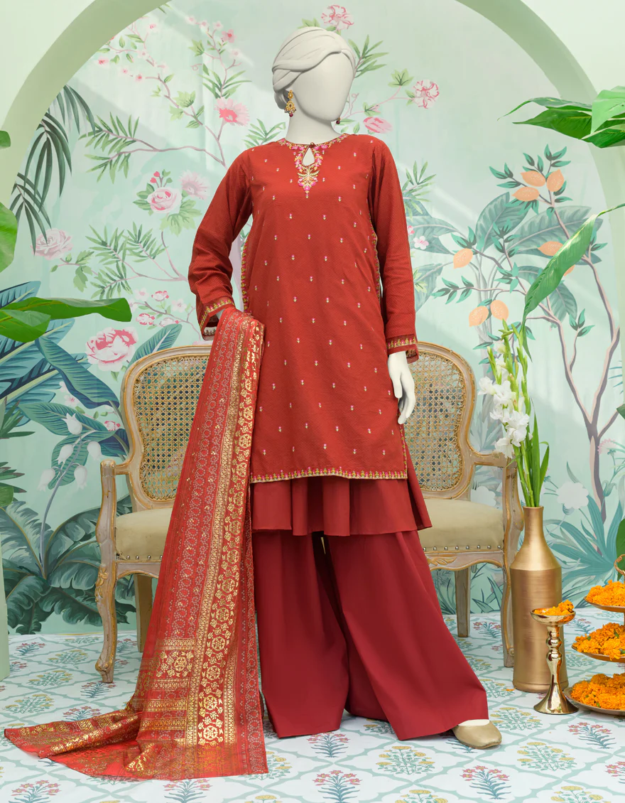 RED DOBBY 3PC STITCHED | JJPW-W-JW-24-1780 FB/MAHARANI-01