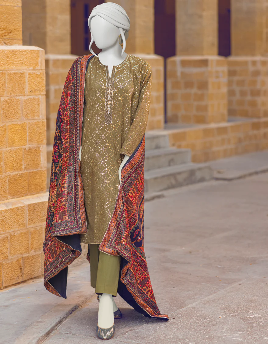 MEHNDI GREEN RAW SILK 3PC STITCHED | JJPW-W-JW-US-22-1712 FB/RP-026 JH-198
