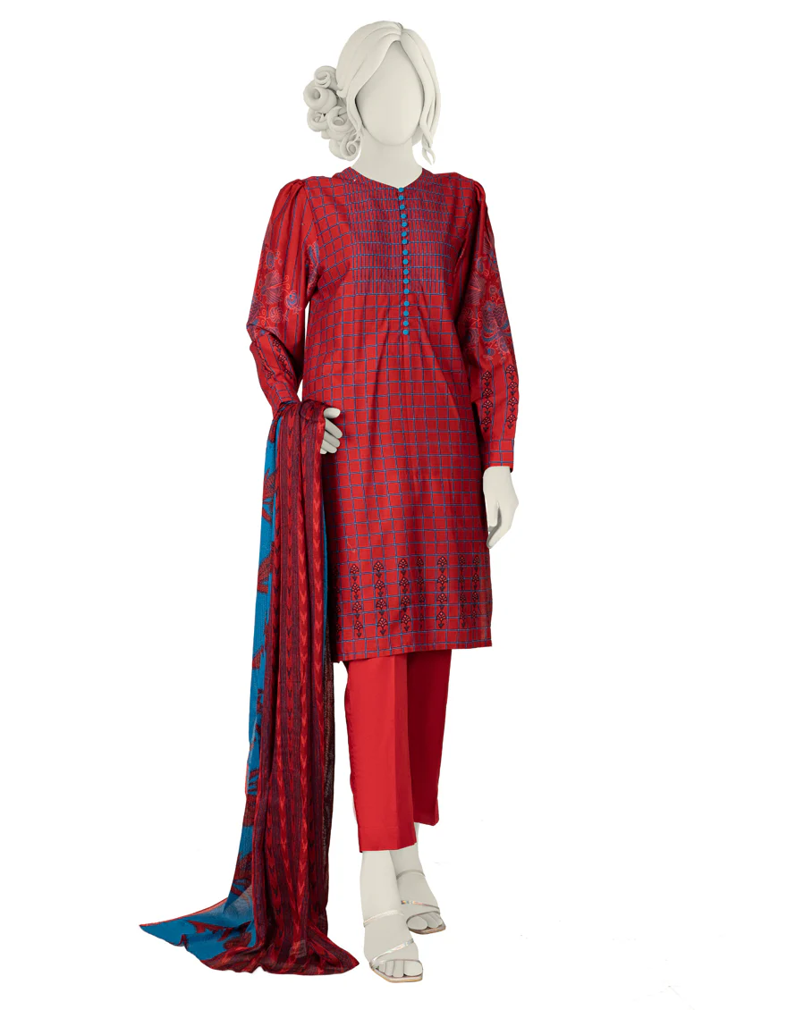 RED CAMBRIC 3PC STITCHED | JJPW-W-JW-US-22-1760 FB/SURKH CHAKOR
