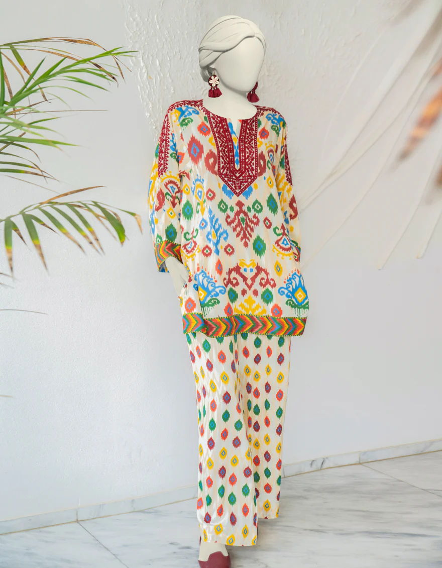 BROWN LINEN 2PC STITCHED | JJPW-W-JW2-24-2017 FB/IKAT FUSION-02