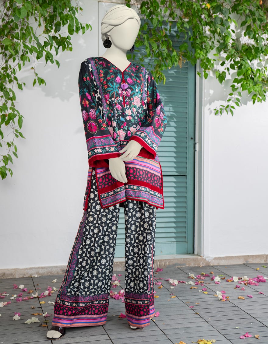 BLACK SILK 2PC STITCHED | JJPW-W-JW2-24-2022 FB/VINTAGE FLORAL-01
